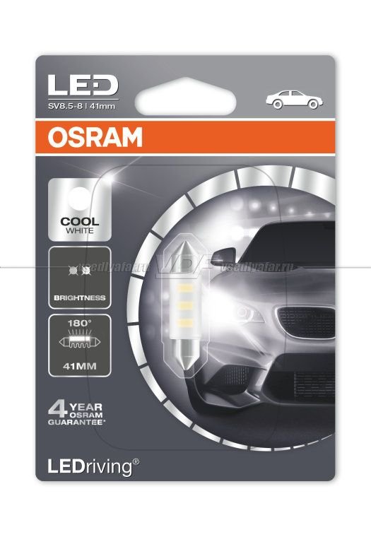 Светодиодная лампа OSRAM Standart Cool White C5W, 41 мм, 6000K 12V, 1 шт. 
