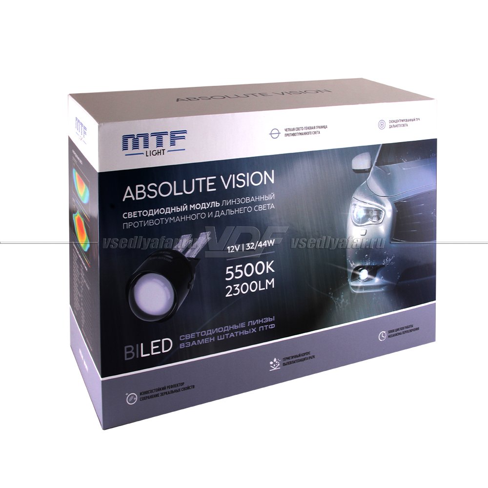 Бисветодиодные линзы в противотуманные фары MTF Light серия ABSOLUTE VISION 5500К Nissan/Infiniti FL44K55N