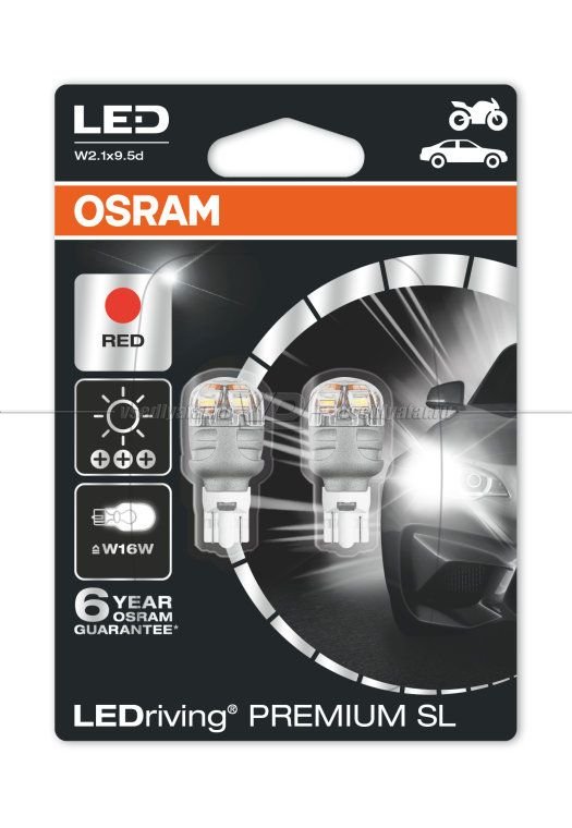 Светодиодные лампы OSRAM LED Premium Cool Red W16W 12V, 2шт, 9213R-02B