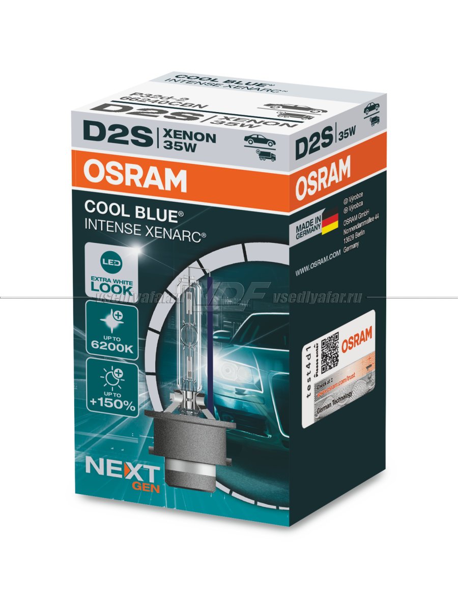 Ксеноновая лампа OSRAM D2S Xenarc Cool Blue Intense до 6200K 35W, 1 шт, 66240CBN