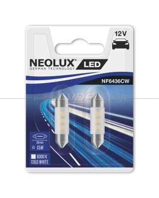 Светодиодные лампы NEOLUX COLD WHITE LED C5W, 36 мм, 6000K 12V, 2 шт.,  NF6436CW-02B