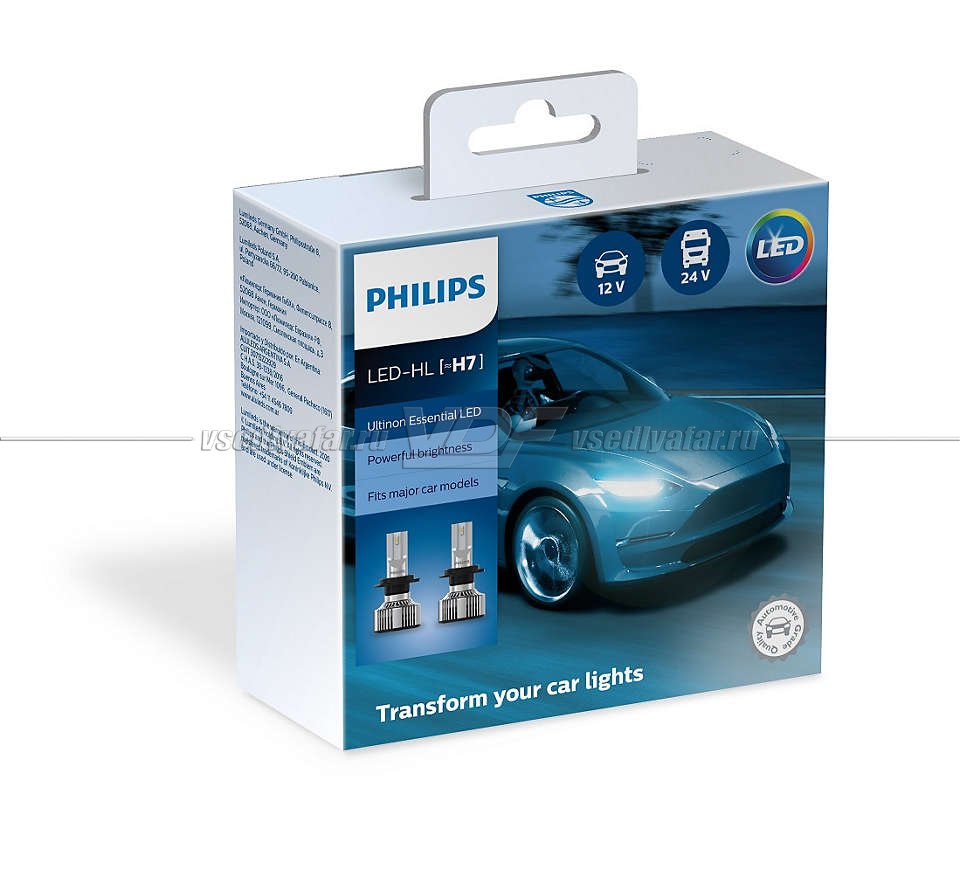 Лампа светодиодная PHILIPS H7 Ultinon Essential LED 6500K, 2 шт, 11972UE2X2