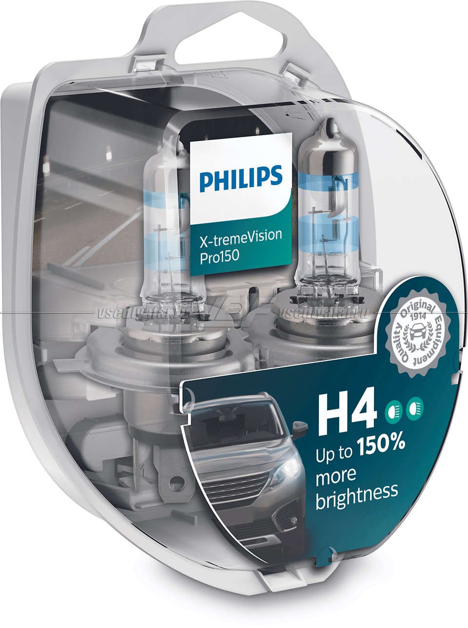 Лампа галогенная PHILIPS H4 X-treme Vision Pro +150% 12V 60/55W (P43t), 2 шт.12342XVPS2