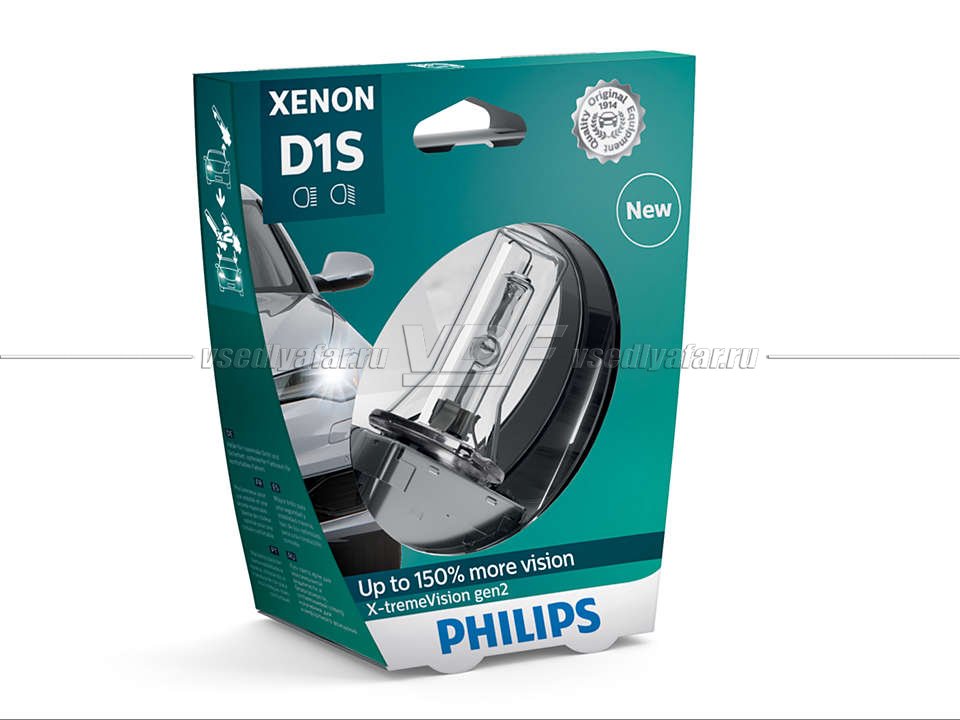 Ксеноновая лампа PHILIPS D1S X-treme Vision gen2 4800K 85V 35W, 1шт, 85415XV2S1