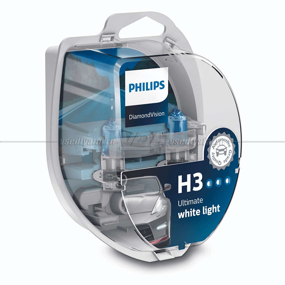 Лампа галогенная PHILIPS H3 Diamond Vision 12V 55W (PK22s), 2 шт., 12336DVS2