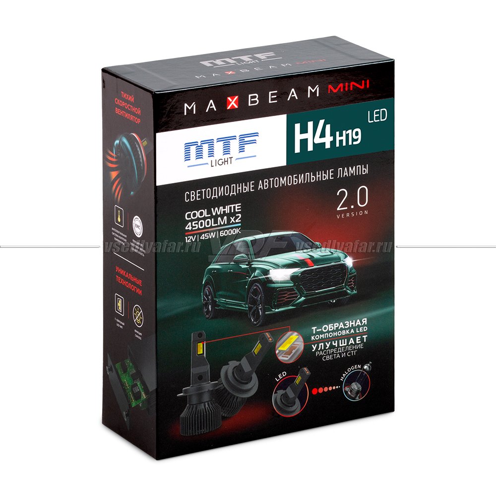 Светодиодные лампы MTF Light MaxBeam MINI H4/H19 6000K 12V, 45W, 2шт, MM04K6