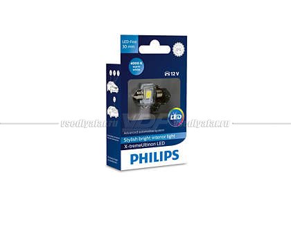 Светодиодные лампы PHILIPS X-tremeVision LED C5W, Festoon 30 мм, 4000K 12V 0.8W, 1 шт., 129404000KX1