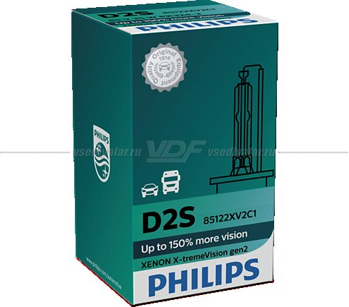 Ксеноновая лампа PHILIPS D2S X-tremeVision gen 2 4800K 85V 35W, 1шт, 85122XV2C1
