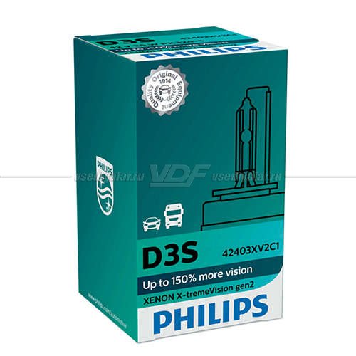 Ксеноновая лампа PHILIPS D3S X-tremeVision gen2 4800K 35W, 1 шт, 42403XV2C1 