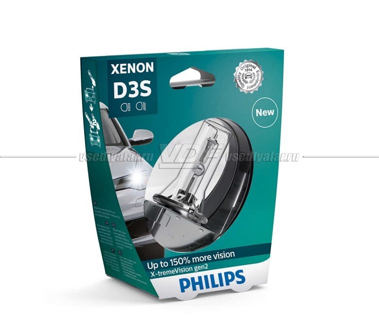Ксеноновая лампа PHILIPS D3S X-tremeVision gen2 4800K 35W, 1 шт, 42403XV2S1 