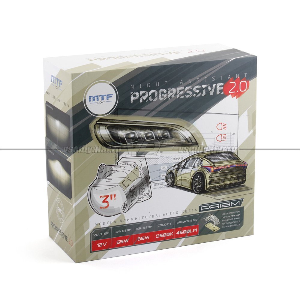 Светодиодные линзы MTF Light Night Assistant Progressive 2.0 скос. 3 5500K Bi-Led (комплект 2 шт) PR65K5S