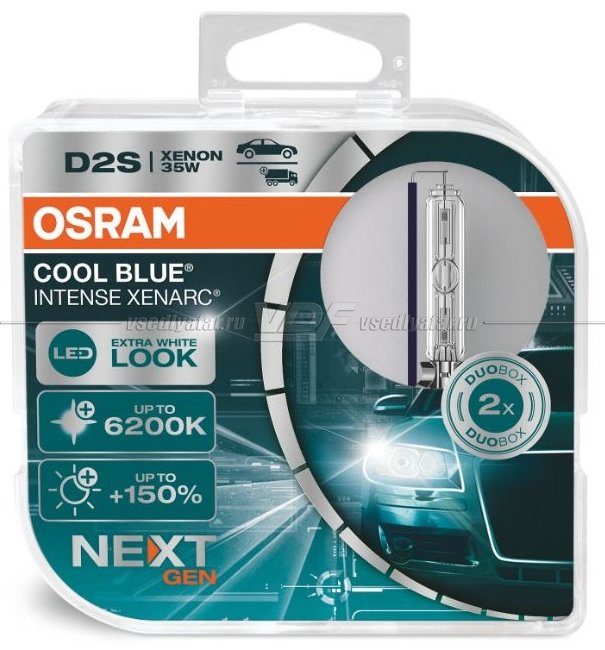 Ксеноновая лампа OSRAM D2S Xenarc Cool Blue Intense до 6200K 35W, 2 шт, 66240CBN-HCB