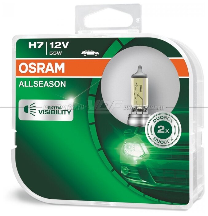 Лампа галогенная OSRAM H7 AllSeason 12V 55W, 2шт., 64210ALL-HCB