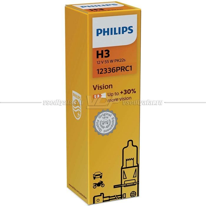 Лампа галогенная PHILIPS H3 Vision 12V 55W, 1 шт., 12336PRC1