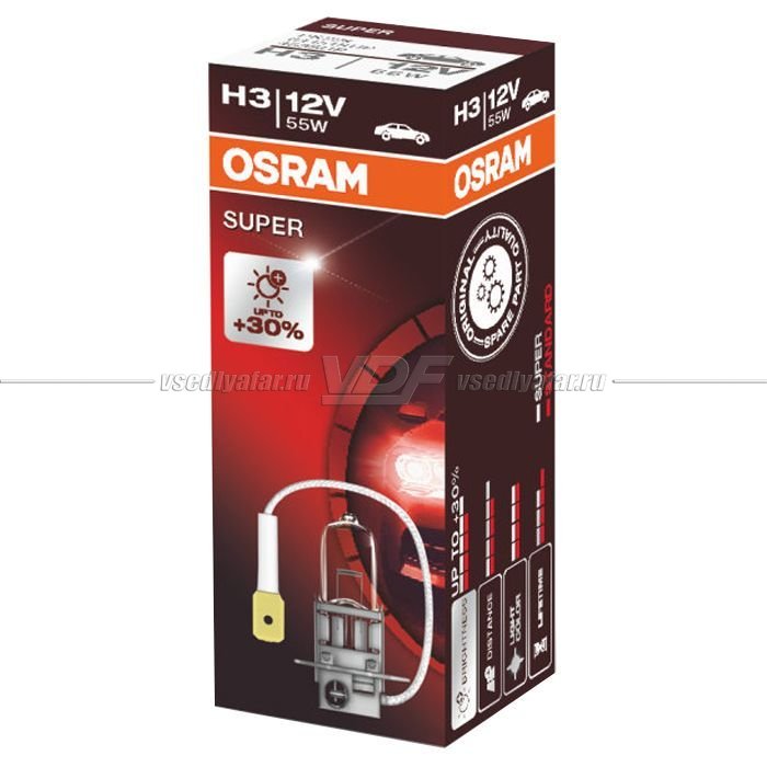 Лампа галогенная OSRAM H3 Super 12V 55W, 1шт., 64151SUP