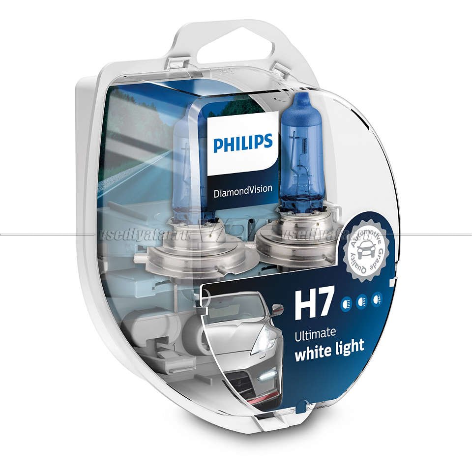 Лампа галогенная PHILIPS H7 Diamond Vision 12V 55W (PX26d), 2 шт., 12972DVS2