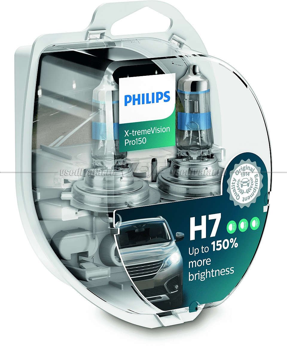 Лампа галогенная PHILIPS H7 X-treme Vision Pro150 +150% 12V 55W (PX26d), 2 шт., 12972XVPS2