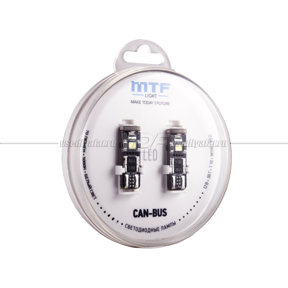 Светодиодные лампы MTF T10 W5W 5000K CAN-BUS 12V-1W  2шт, W5W50CN