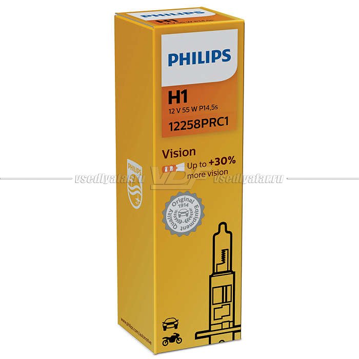 Лампа галогенная PHILIPS H1 Vision 12V 55W, 1 шт., 12258PRC1