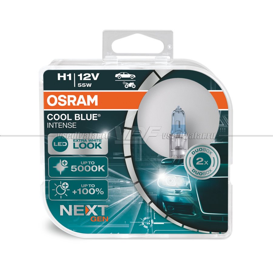 Лампа галогенная OSRAM H1 Cool Blue Intense NEXT GEN 12V 55W, 2шт, 64150CBN-HCB