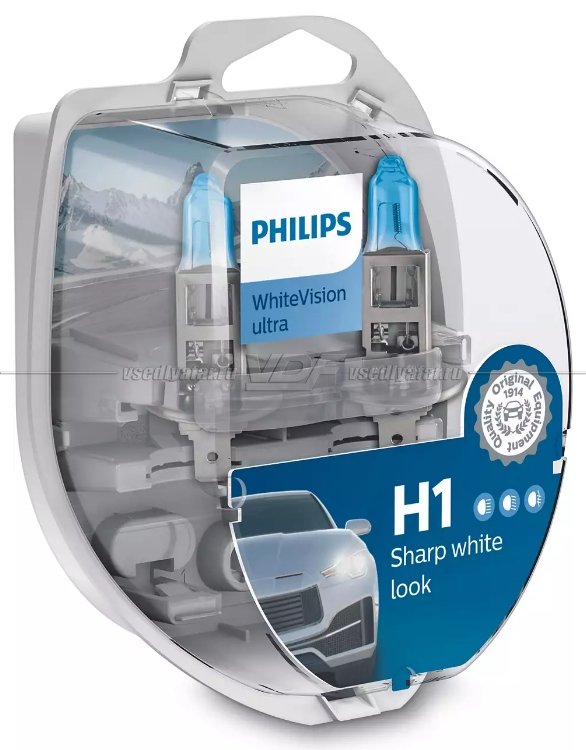 Лампа галогенная PHILIPS H1 White Vision ultra 3700K 12V 55W + W5W 12V-5W, по 2 шт, 12258WVUSM