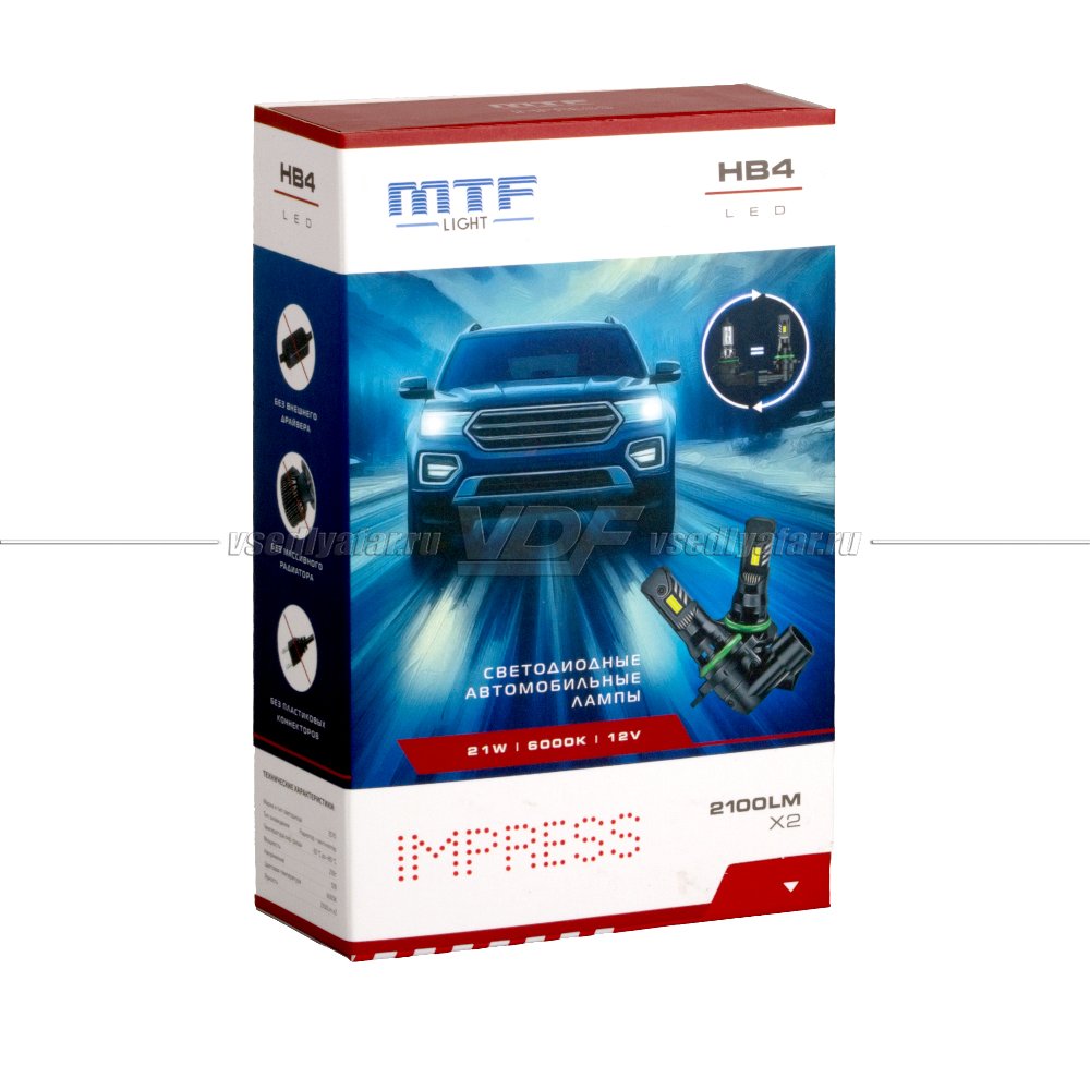 Светодиодные лампы MTF Light IMPRESS HB4 6000K 12V, 21W, 2шт, HTB4K6