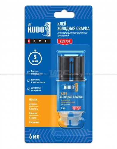 Клей эпоксидный двухкомпонентный прозрачный KUDO HOME, 6 мл