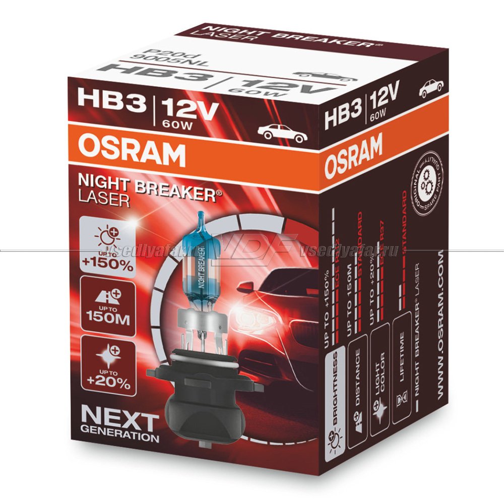 Лампа галогенная OSRAM HB3 Night Breaker Laser 12V 60W, 1шт., 9005NL