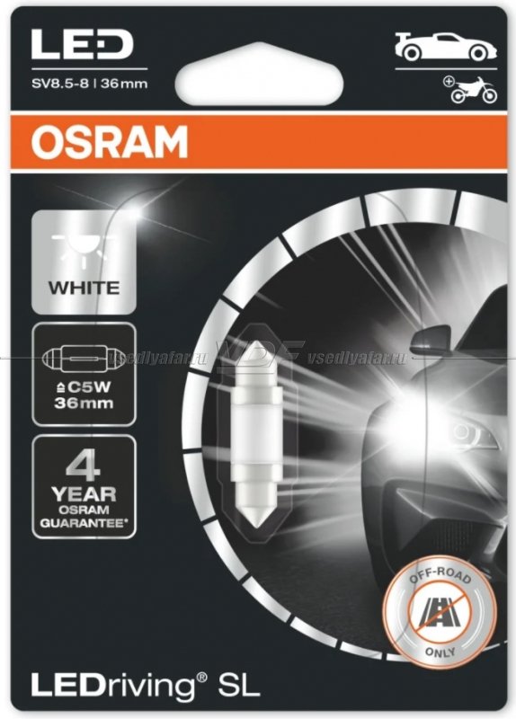 Светодиодная лампа OSRAM  Cool White LEDriving SL C5W 12V-LED 36мм 6000K 0,6W, 3 пок. бл.1шт,  6418DWP-01B