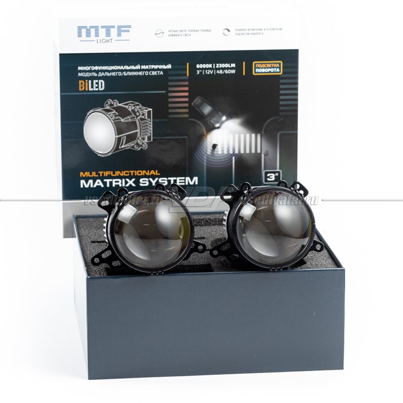 Светодиодные линзы MTF Light Matrix System Bi-LED 3 6000K с подсветкой поворота (комплект 2 шт) MF54K60