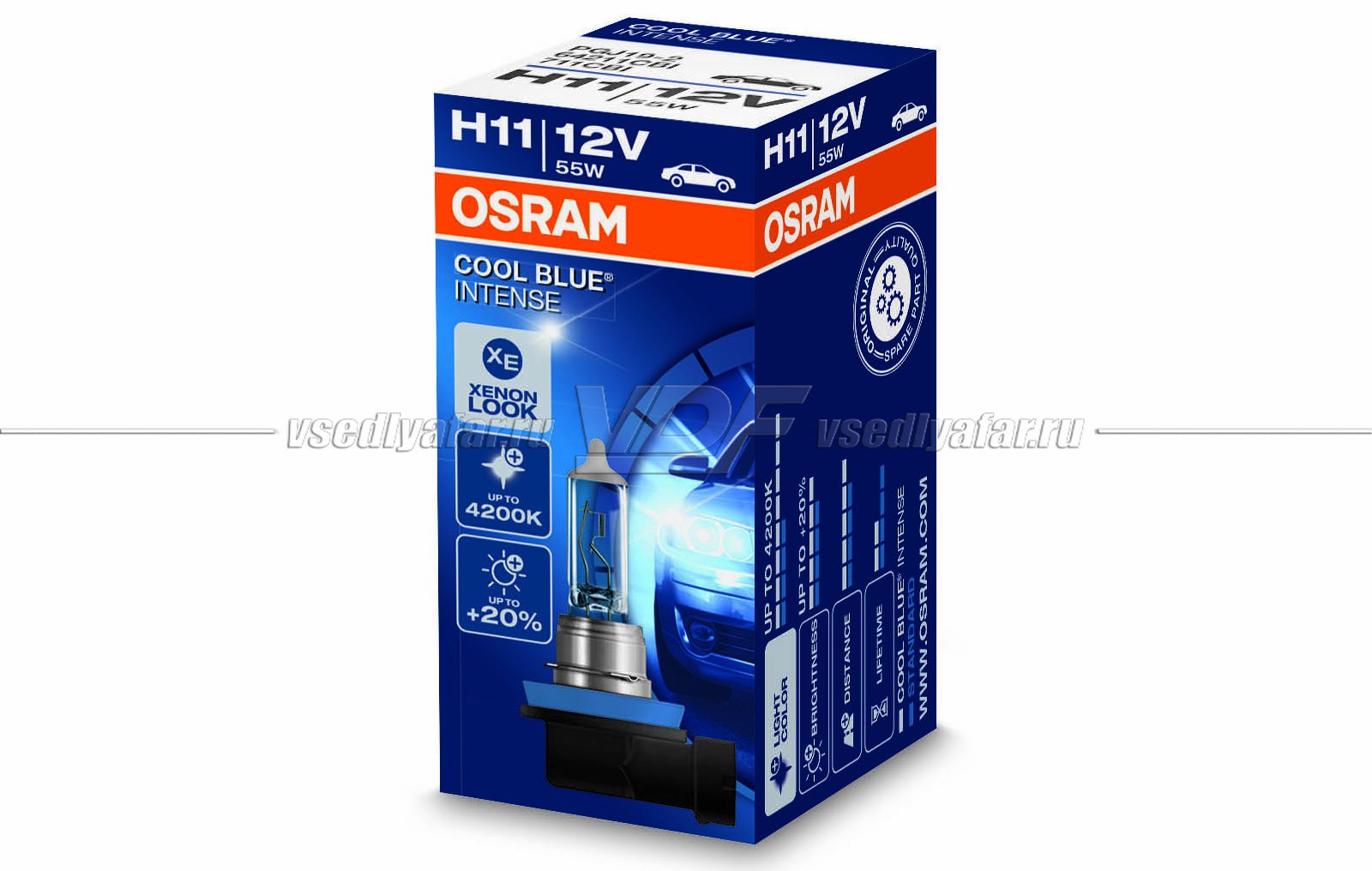 Лампа галогенная OSRAM H11 Cool Blue Intense 12V 55W, 1шт, 64211CBI