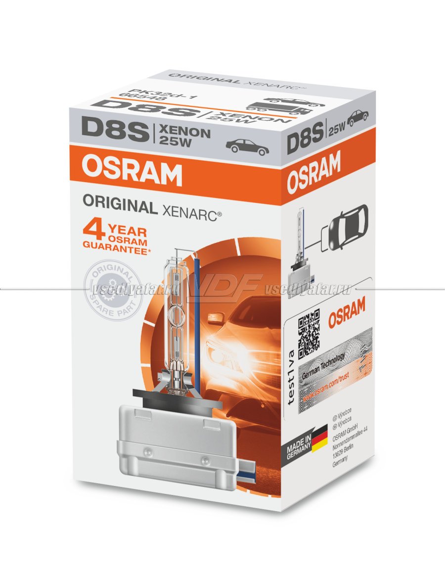 Ксеноновая лампа OSRAM D8S Xenarc Original 25W, PK32d-1, 66548