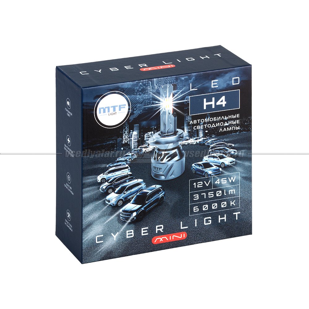 Светодиодные лампы MTF Light Cyber Light Mini H4/H19 6000K 12V, 45W, 2шт, CM04K6