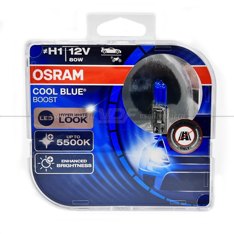 Лампа галогенная OSRAM H1 Cool Blue Boost 12V 80W, 2шт, 62150CBB-HCB