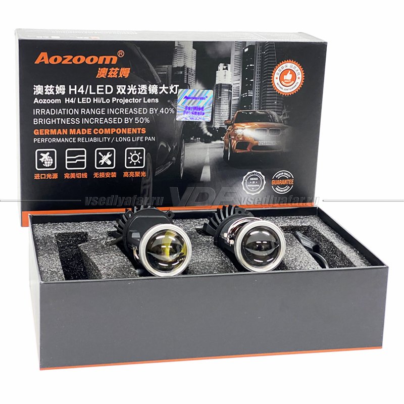 Светодиодные линзы Aozoom H4 mini 6000K Bi-Led (комплект 2 шт)