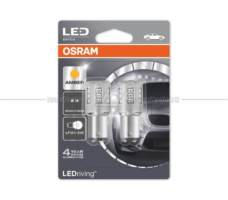 Светодиодные лампы OSRAM LEDRIVING P21/5W Amber 12V, 2шт., 1457YE-02B