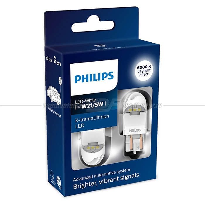 Светодиодные лампы PHILIPS W21/5W 12V LED White X-tremeUltinon LED, 2шт., 11066XUWX2
