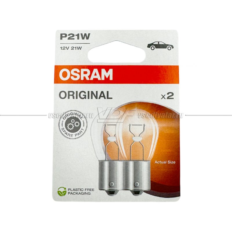 Лампа галогенная OSRAM P21W Original Line 2шт, 12V, 7506-2BL