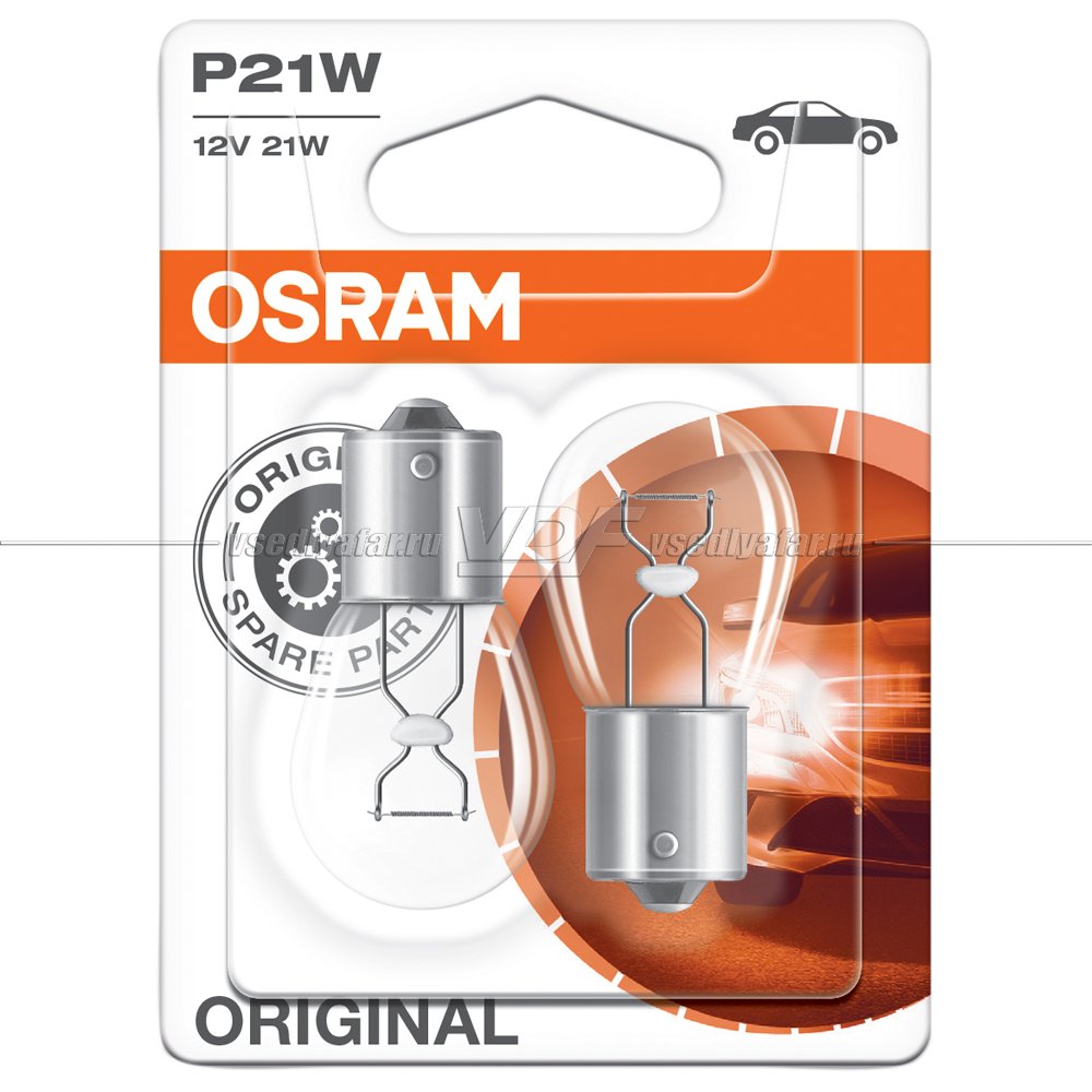 Лампа галогенная OSRAM P21W Original Line 2шт, 12V, 7506-02B