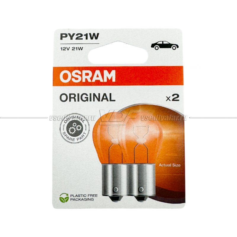Лампа галогенная OSRAM PY21W Original Line 2шт, 12V, 7507-2BL