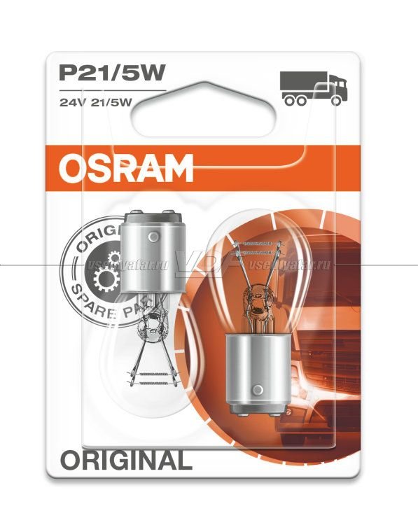 Лампа галогенная OSRAM P21/5W Original Line 2шт, 24V, 21W, 7537-02B