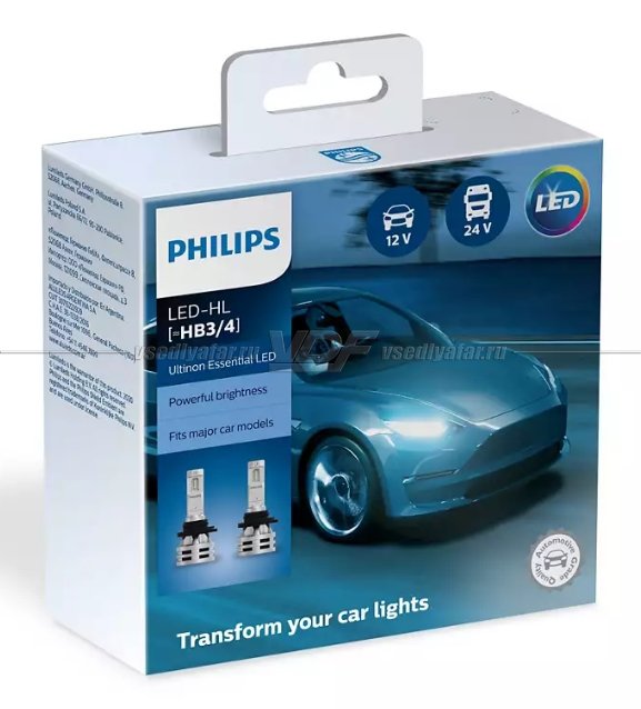 Лампа светодиодная PHILIPS HB3/HB4 Ultinon Essential LED 6500K, 2 шт, 11005UE2X2