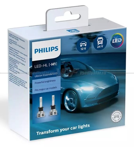 Лампа светодиодная PHILIPS H1 Ultinon Essential LED 6500K, 2 шт, 11258UE2X2