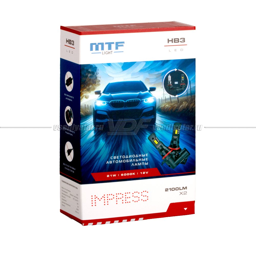 Светодиодные лампы MTF Light IMPRESS HB3 6000K 12V, 21W, 2шт, HTB3K6