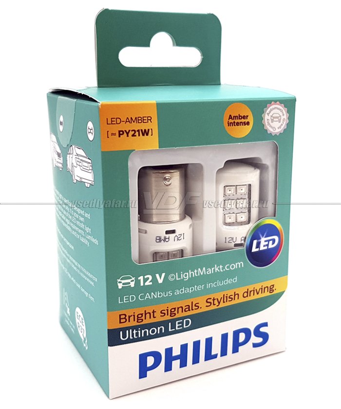 Светодиодные лампы  PHILIPS Ultinon LED PY21W с обманками, 12V, 2+2 шт., 11498ULAX2