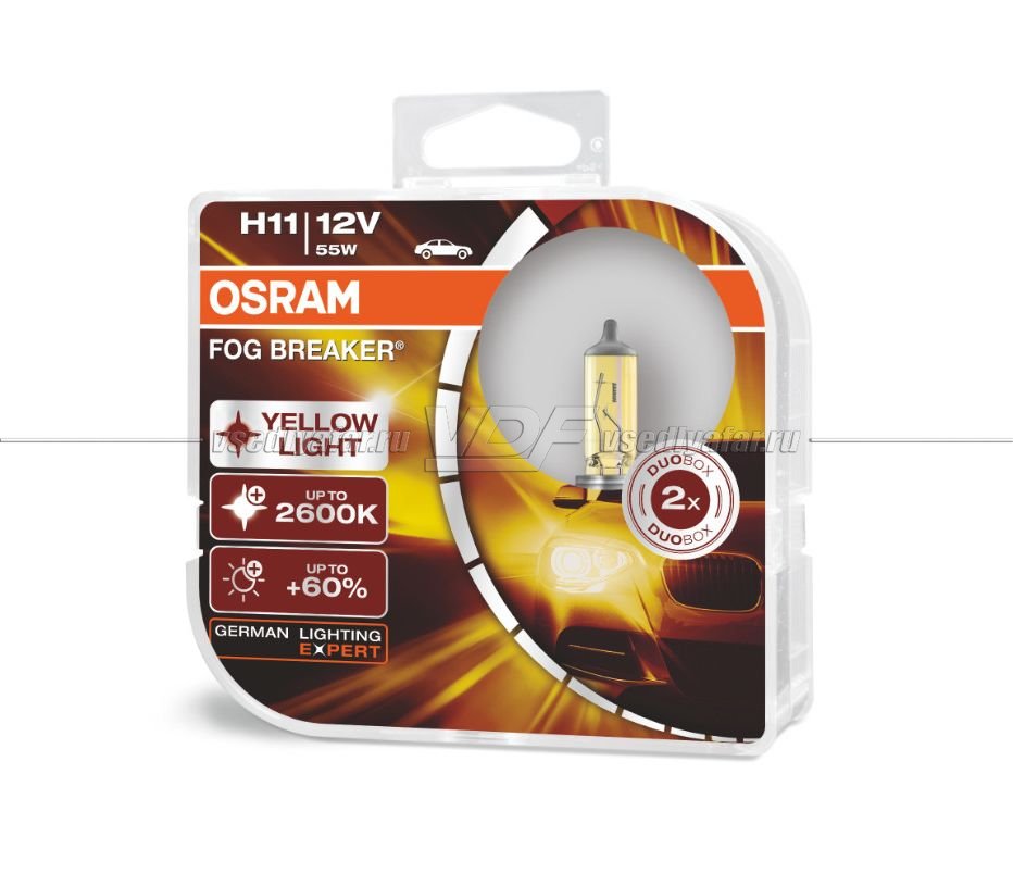 Лампа галогенная OSRAM H11 Fog Breaker 12V 55W, 2шт., 62211FBR-HCB