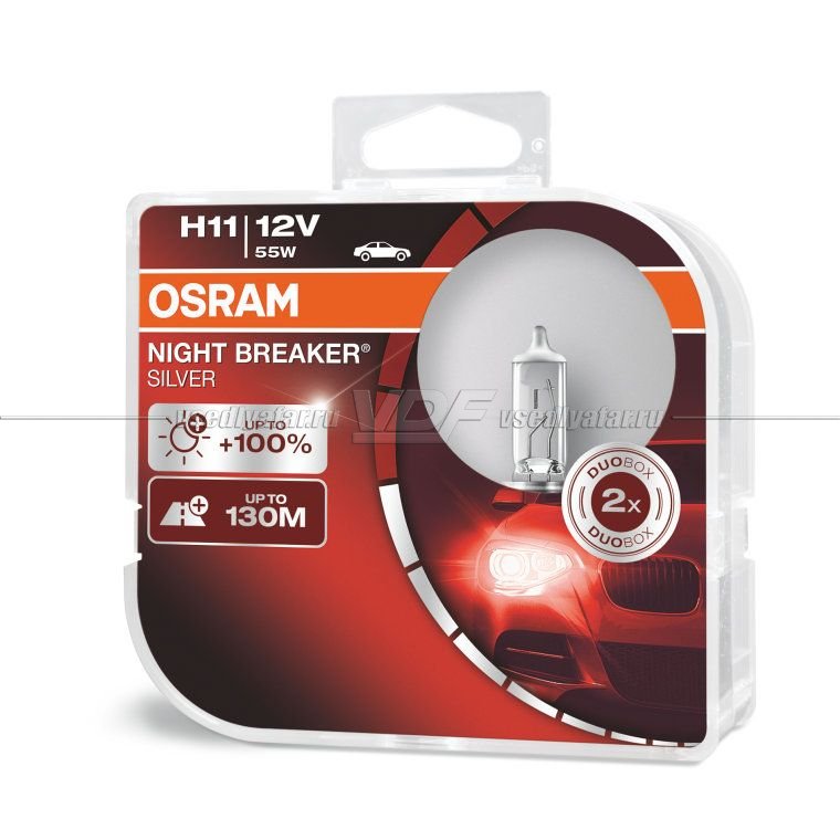 Лампа галогенная OSRAM H11 Night Breaker Silver 12V 55W, 2шт., 64211NBS-HCB
