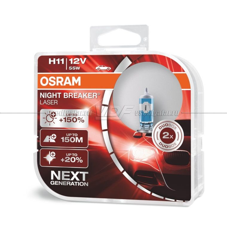 Лампа галогенная OSRAM H11 Night Breaker Laser 12V 55W, 2шт., 64211NL-HCB