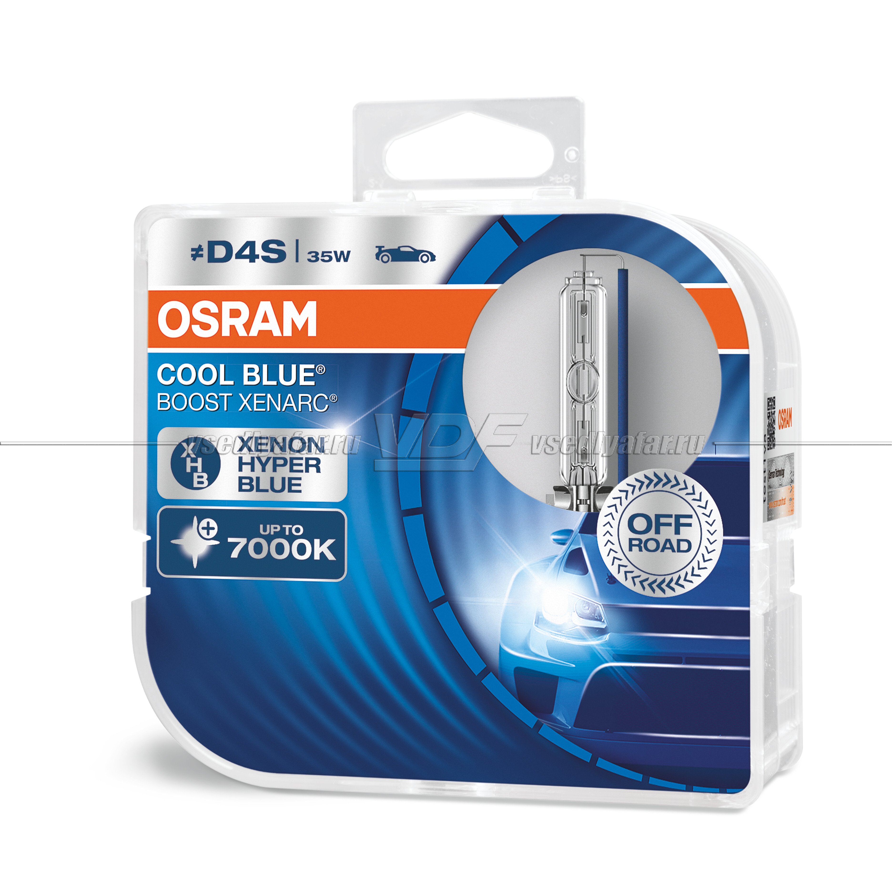 Ксеноновая лампа OSRAM D4S Xenarc Cool Blue Boost до 7000K 35W, 2 шт, 66440CBB-HCB