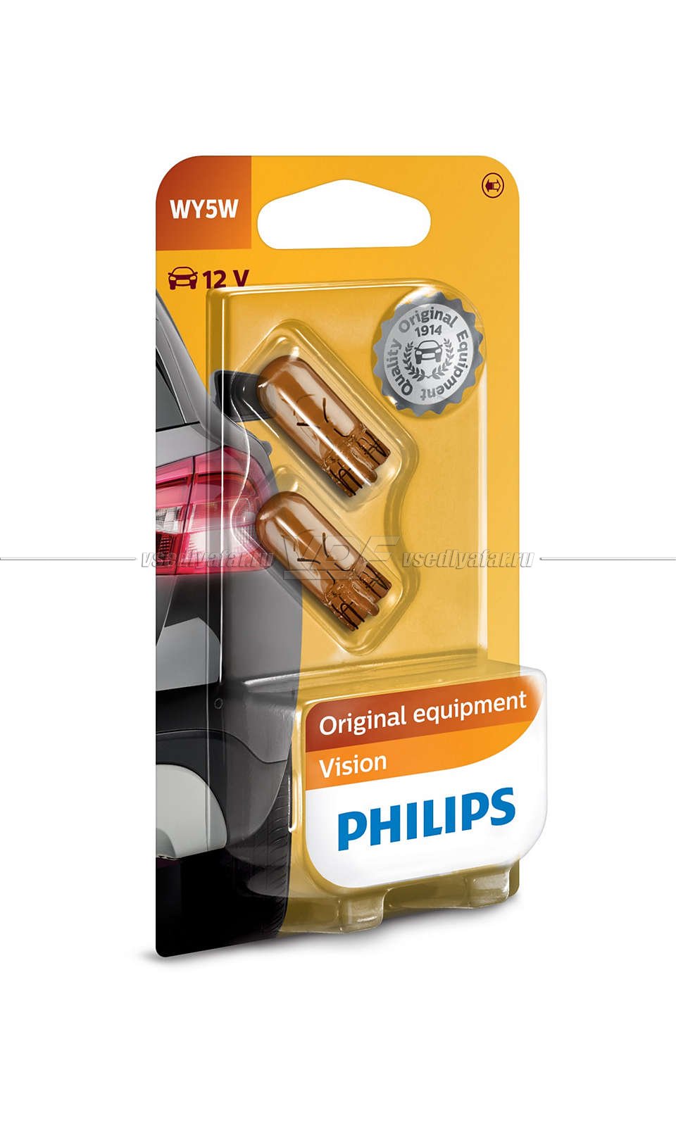 Лампа накаливания PHILIPS WY5W Vision 12V 5W, 2шт, 12396NAB2